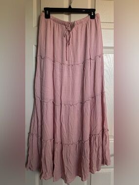 NWT Love Tree Blush Tiered Maxi Skirt with Drawstring Waist, Various Sizes